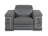 47" Dark Gray And Silver Genuine Leather Arm Chair-0