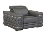 47" Dark Gray And Silver Genuine Leather Arm Chair-2