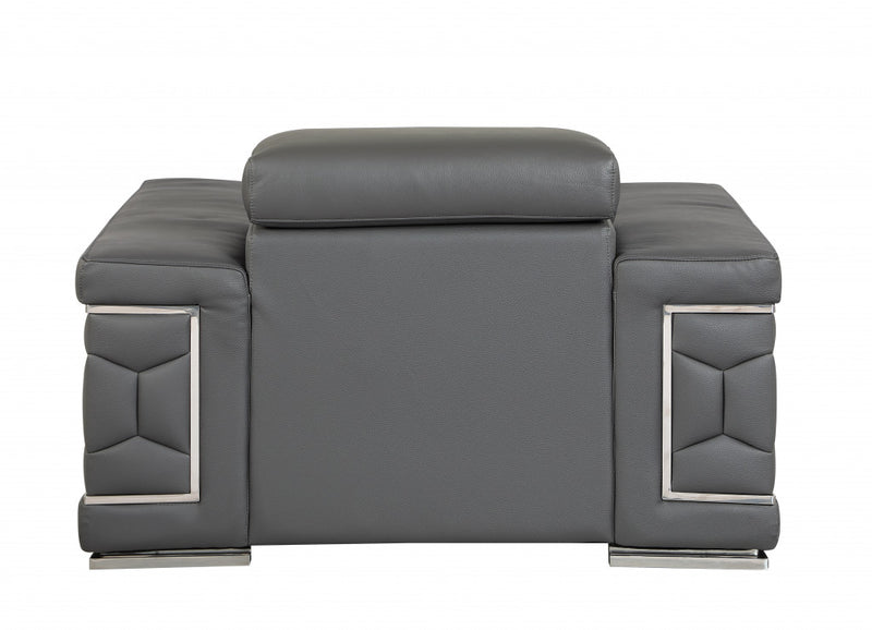 47" Dark Gray And Silver Genuine Leather Arm Chair-3