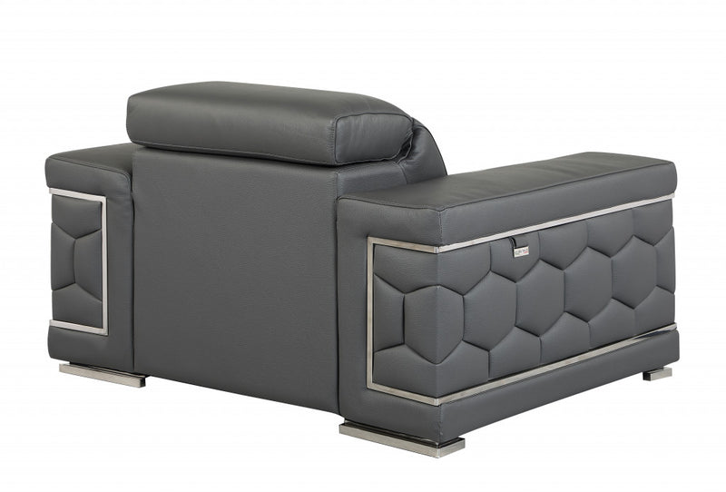 47" Dark Gray And Silver Genuine Leather Arm Chair-4
