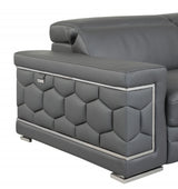 47" Dark Gray And Silver Genuine Leather Arm Chair-6