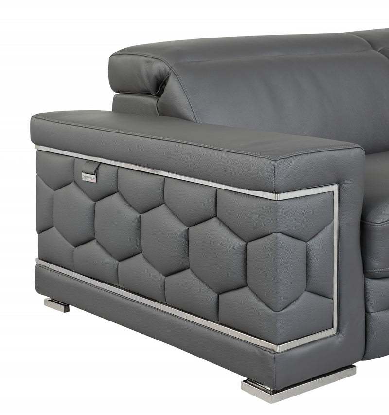 47" Dark Gray And Silver Genuine Leather Arm Chair-6