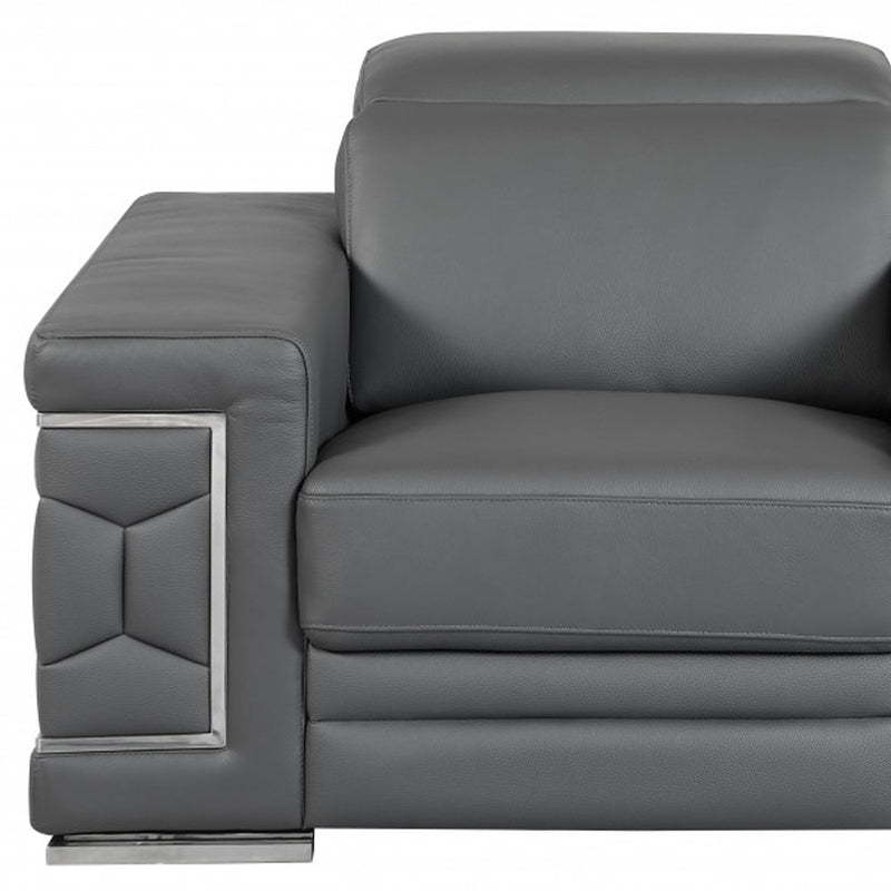 47" Dark Gray And Silver Genuine Leather Arm Chair-8
