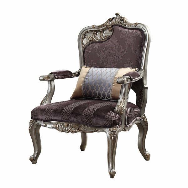 29" Purple and Platinum Velvet Floral Arm Chair And Toss Pillow-1