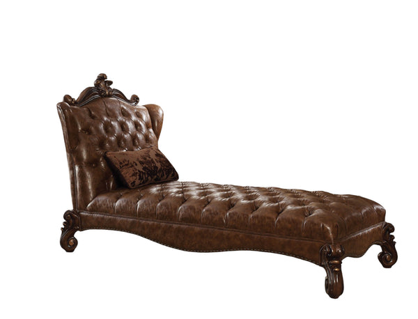 76" Brown and Dark Brown Faux Leather Tufted Lounge Chair And Toss Pillow-0