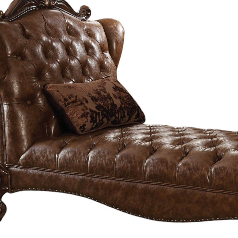76" Brown and Dark Brown Faux Leather Tufted Lounge Chair And Toss Pillow-2