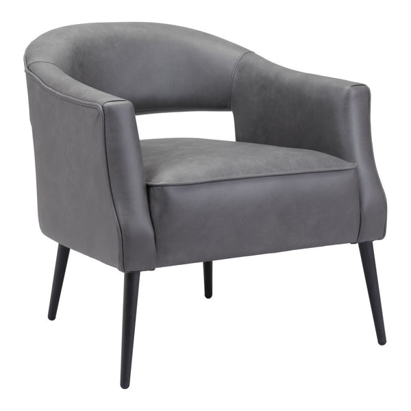 27" Gray And Gold Faux Leather And Upholstered Arm Chair-0