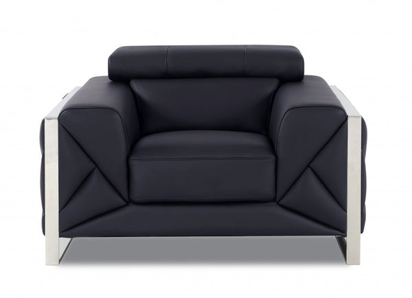 48" Black And Silver Italian Leather Club Chair-1