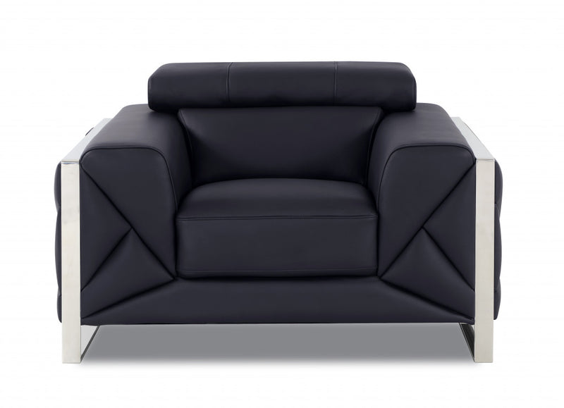 48" Black And Silver Italian Leather Club Chair-1