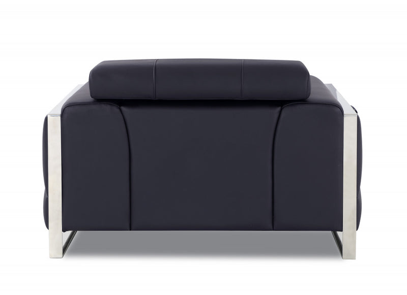 48" Black And Silver Italian Leather Club Chair-3