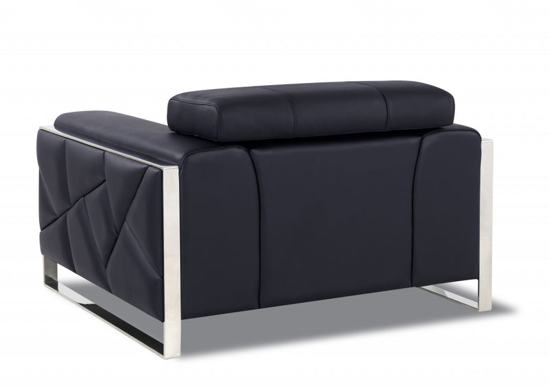 48" Black And Silver Italian Leather Club Chair-4