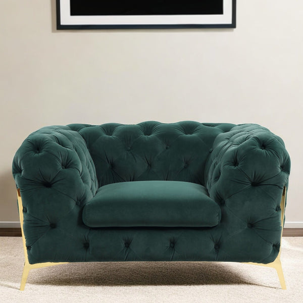 50" Green And Gold Velvet Tufted Club Chair-1