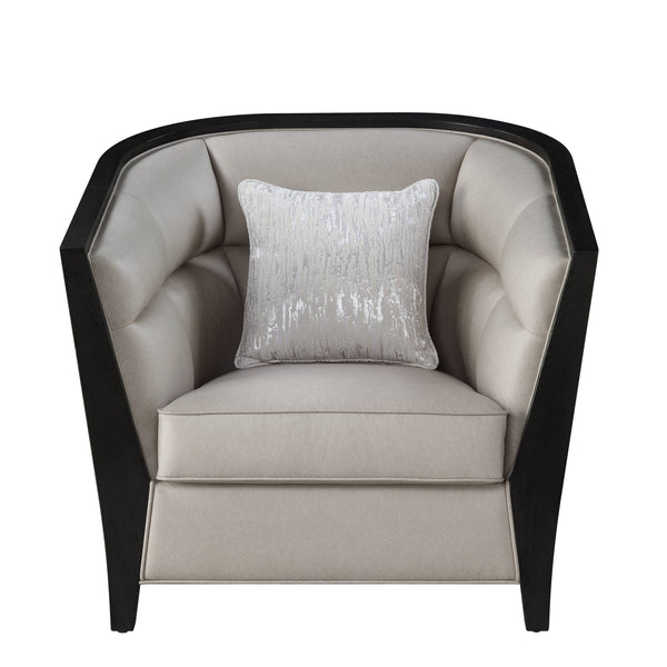 38" Beige and Black Fabric Barrel Chair And Toss Pillow-1
