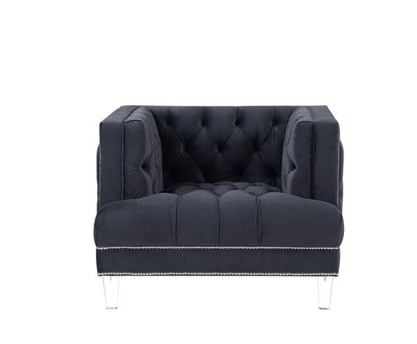 41" Charcoal and Black Velvet Tufted Arm Chair-1