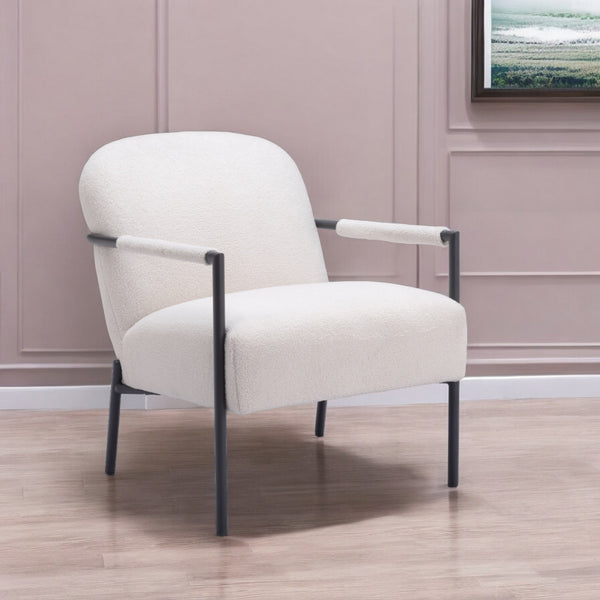 26" Ivory And Black Faux Shearling And Upholstered Arm Chair-1