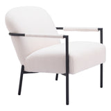 26" Ivory And Black Faux Shearling And Upholstered Arm Chair-5