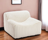 39" Cream Faux Fur And Upholstered Tufted Lounge Chair-1