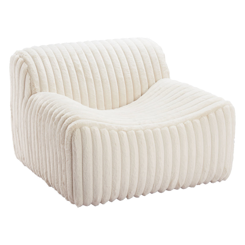 39" Cream Faux Fur And Upholstered Tufted Lounge Chair-0
