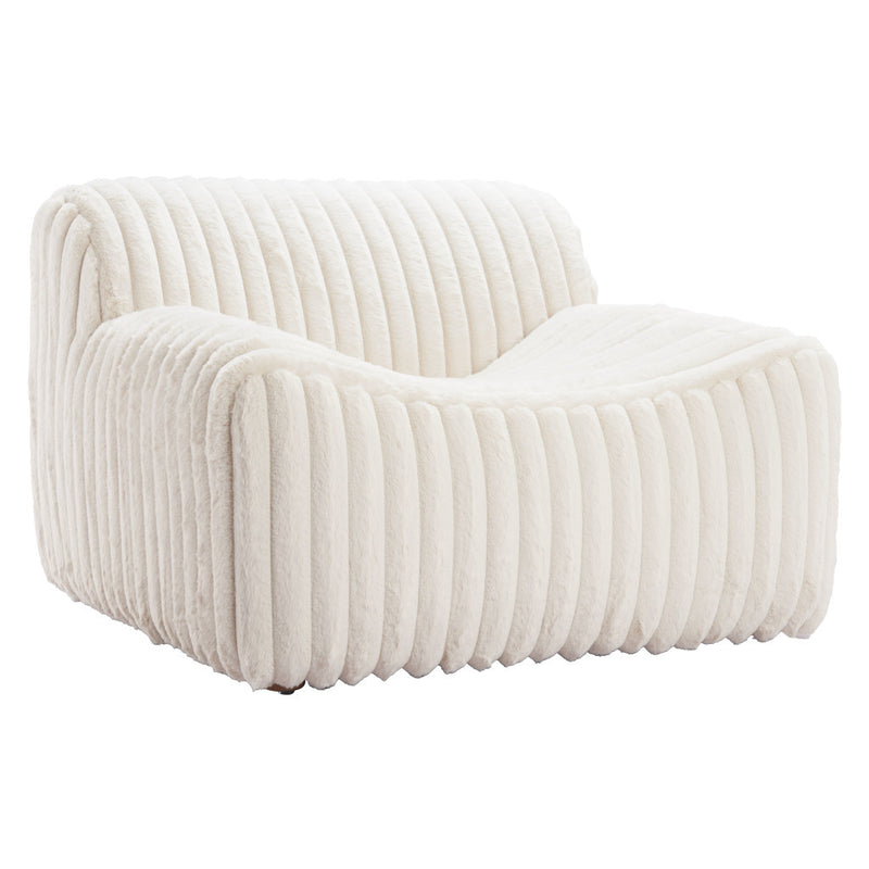 39" Cream Faux Fur And Upholstered Tufted Lounge Chair-5