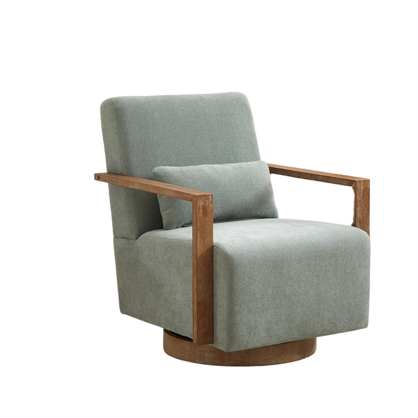 Upholstered Accent Modern Swivel Chair with Solid Wood Armrests-0