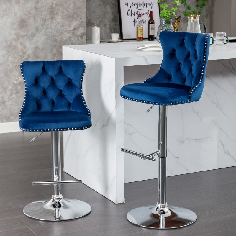 Set of 2  Swivel Velvet Barstools-1